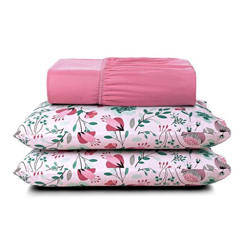 Jogo Cama Lençol Celi Casal Padrão Micropercal Estampado 200 Fios 3 Peças Bothanica Floral Rosa - 10