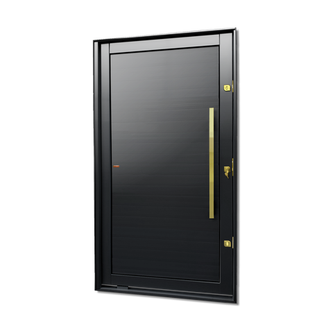 Porta Pivotante Alumínio Lambril c/Puxador Dir. Elite Preto Gold 240x130 Brimak