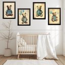 Ver imagem 1 de Kit 4 Quadros Quarto Bebê Ursos Vintage 33x24cm - com Vidro:moldura Preta
