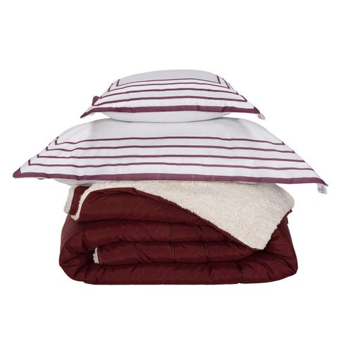 Kit Edredom Solteiro Coberdrom Soft Hipercal/sherpa 3 Peças - Vermelho - 100% Poliéster