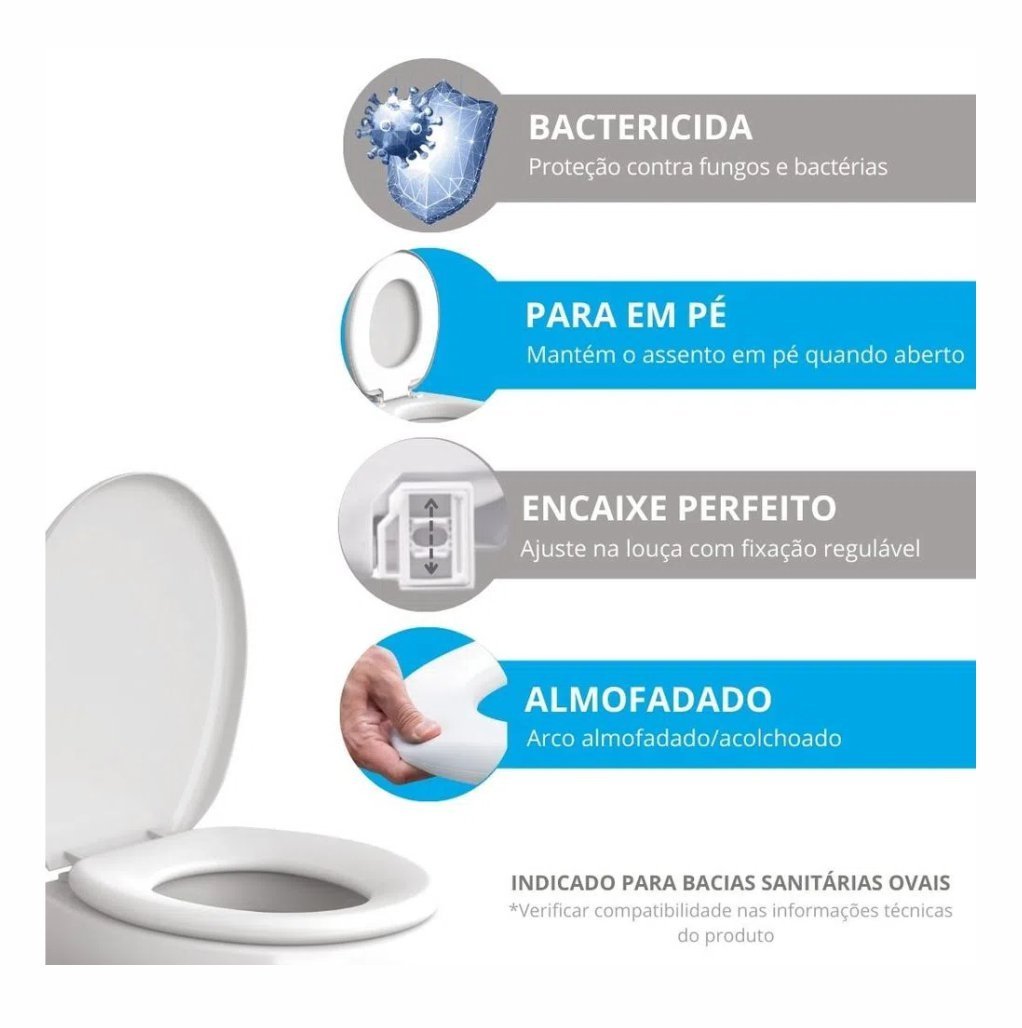 Assento Sanitário Almofadado Oval Decorado Branco Onda Astra TPK2/D - 8