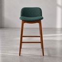 Ver imagem 4 de Kit 03 Banquetas Altas Arabella Madeira Maciça Estofada Encosto Curvo Linho Verde - Desk Design
