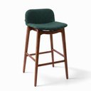 Ver imagem 5 de Kit 03 Banquetas Altas Arabella Madeira Maciça Estofada Encosto Curvo Linho Verde - Desk Design
