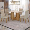 Ver imagem 1 de Mesa de Jantar Dora 120x80 Vidro 25mm Cinamomo Off White com Kit 4 Cadeiras Veludo Bege -Valdemó