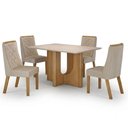 Ver imagem 2 de Mesa de Jantar Dora 120x80 Vidro 25mm Cinamomo Off White com Kit 4 Cadeiras Veludo Bege -Valdemó