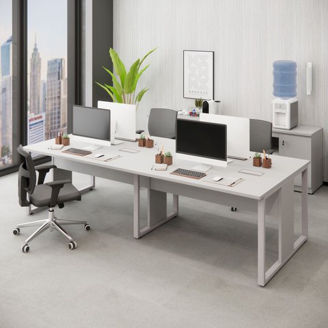 Mesa de Escritório Plataforma 4 Pessoas 2,70m Cz Pés Metal Cor:cinza
