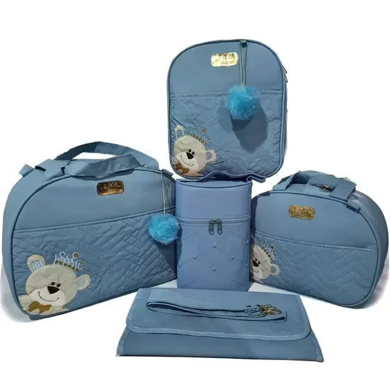 Bolsa maternidade bebê kit 5 peças Urso Azul impermeável - 2
