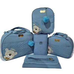 Bolsa maternidade bebê kit 5 peças Urso Azul impermeável