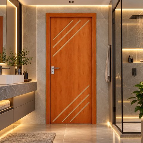 Porta Frisada R30K 210x80 Madeira MDF Pronta Instalar:Mogno
