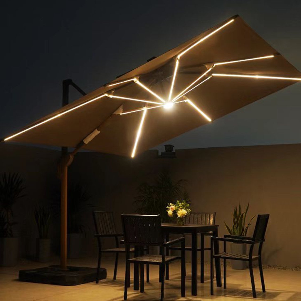 Ombrelone Guarda Sol Gold Led Alumínio 3,0 X 3,0 C/ Base em 100 L Sol&sombra Bege - 1