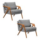 Ver imagem 1 de Kit 2 Poltronas Mona Monique Luxo Base Madeira Maciça Cerejeira Veludo Cinza