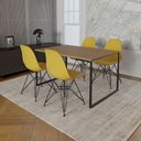 Ver imagem 1 de Mesa Industrial Base Ferro Preto 137x90 Tampo Amêndoa 4 Cadeiras Eiffel Ferro Preto Assento Amarelo