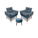 Ver imagem 1 de Kit C-02 Poltronas Opala + 01 Puff Redondo Danny Suede Azul Turquesa