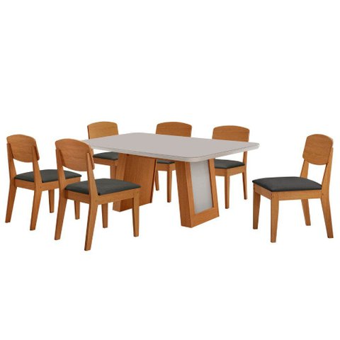 Mesa de Jantar Carolina 180cm Tampo MDF Vidro Canto Copo com 6 Cadeiras Copper