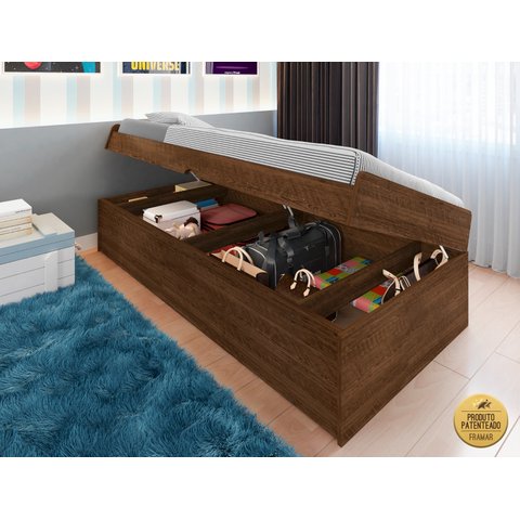 Cama Solteiro com Bau Interno Embutido Pratica Reforçada Camila Mdf/mpd Framar Malbec