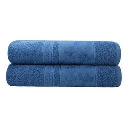 Kit 2 Toalhas de Banho Gigante Banhão Algodão Alta Absorção - Azul - 1