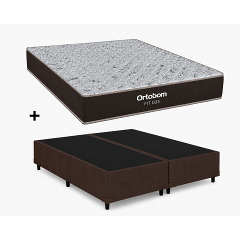 Cama Box Base Casal Bipartido Marrom Colchão Fit D33 Espuma 138x188 - Ortobom