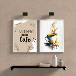 Kit 2 Quadros Cantinho do Café- Aquarela 33x24cm - com Vidro:madeira Branca - 1 Kit 2 Quadros Cantinho do Café- Aquarela 33x24cm - com Vidro:madeira Branca - 1