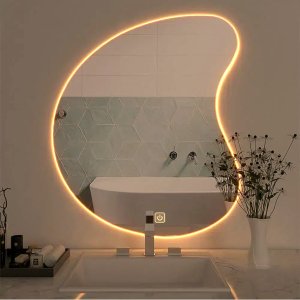 Espelho Led Quente Orgânico Luz Iluminação Atrás Indireta Botão Touch Screen 72x50