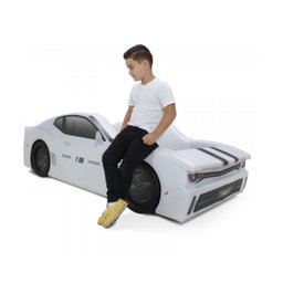 Cama Carro Chevy Solteiro Estofada com Rodas Embutidas - Cor Branca - 2