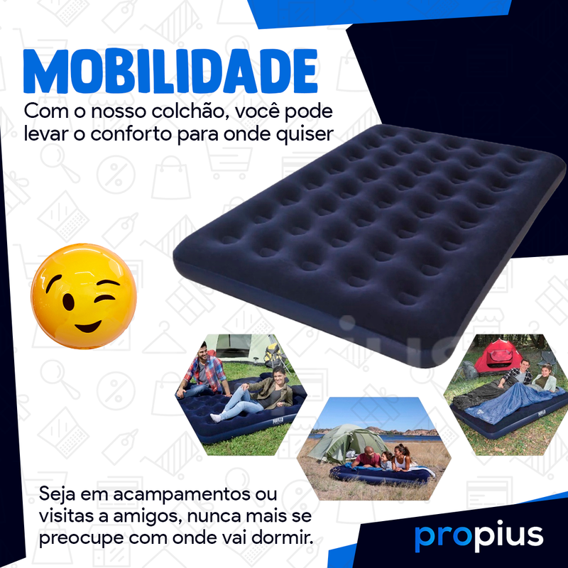 Colchão Inflável Casal 191x22x137cm Queen Cama Multiuso Resistente Colchonete Suporta Grande Portáti - 6