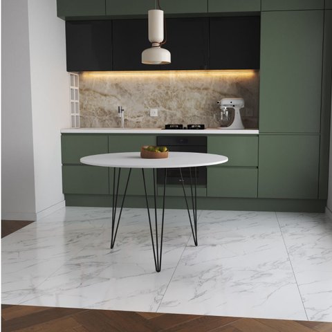 Mesa de Jantar Redonda 90cm Branco Clips 3 Pés Ferro Preto