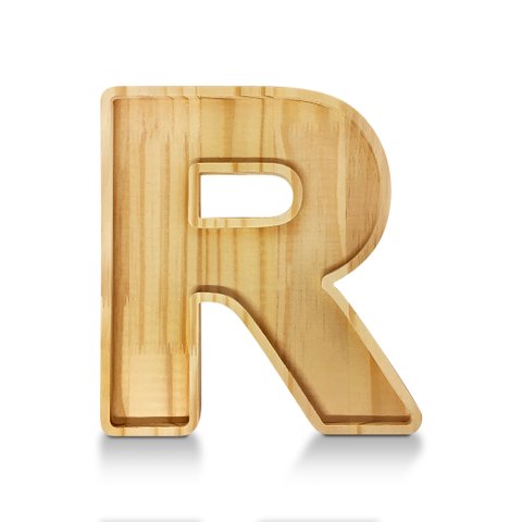 Petisqueira Letra R Tabua com Rebaixo Madeira Pinus Cesta Presente Decoração Mesa Posta - Woodspot