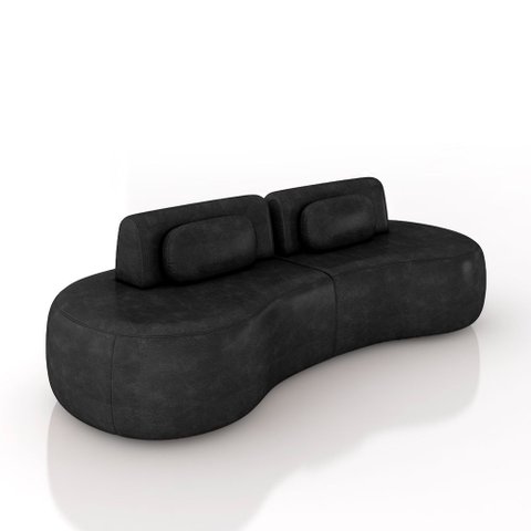 Sofá Sala de Estar Modulado França 280cm Encosto Articulável com Almofadas Pu Preto G45 - Gran Belo