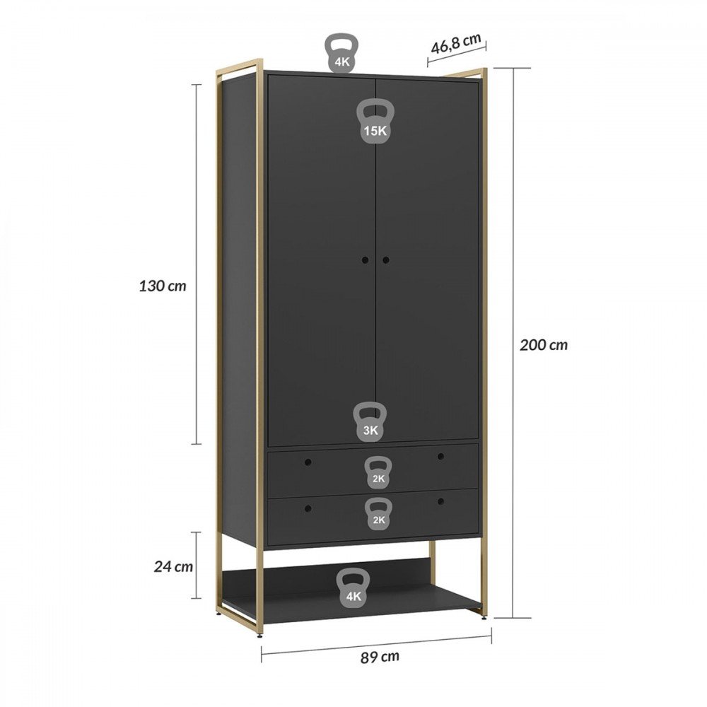 Closet Industrial Modulo 2 Portas 2 Gavetas Preto - Olivar Móveis - 4