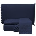 Ver imagem 1 de Jogo Cama Lençol Casa Scarpa Loren King Bordado Inglês Micro Percal 300 Fios 4 Peças - Azul Jeans