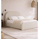 Ver imagem 3 de Cama Casal Estofada Valentina 1.40m Moderna Linha Alta para Quarto Tecido Linho Ocre