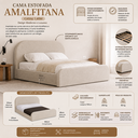 Ver imagem 3 de Cama Casal Estofada Valentina 1.40m Moderna Linha Alta para Quarto Tecido Linho Ocre
