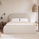 Ver imagem 1 de Cama Casal Estofada Valentina 1.40m Moderna Linha Alta para Quarto Tecido Linho Ocre
