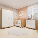 Ver imagem 1 de Quarto de Bebê Guarda-Roupa 4 Portas Cômoda e Berço MDF Mimo Espresso Móveis Branco Brilho/Amêndoa