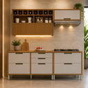 Ver imagem 1 de Cozinha Modulada Completa Imperatriz 4 Peças 100% MDF Marrom/Off White - Nesher