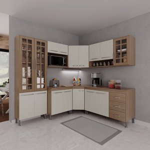 Cozinha Modulada Completa Fidelitá Paris 7 Peças 410cm 16 Portas 3 Gavetas com Tampo