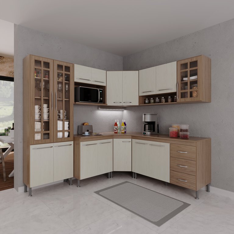 Cozinha Modulada Completa Fidelitá Paris 7 Peças 410cm 16 Portas 3 Gavetas com Tampo
