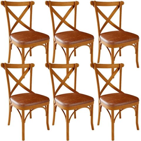 Kit 06 Cadeiras para Sala de Jantar e Estar Living Estofada Ávila L02 Couríssimo Camel - Lyam
