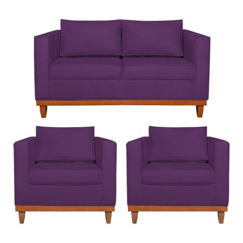 Kit Sofá 3 Lugares e 2 Poltronas Europa 180 cm Estilo Conforto e Elegância Suede - Doce Sonho