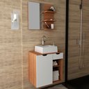 Ver imagem 1 de Conjunto para Banheiro com Gabinete, Cuba e Espelheira 1 Porta 1 Gaveta Amêndoa/Branco Tecno Mobili