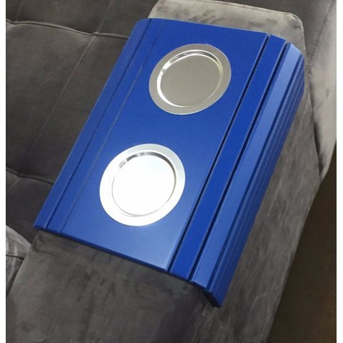 Esteira Bandeja Braço De Sofá Azul Bic Porta Copos Alumínio.
