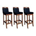 Ver imagem 1 de Kit 3 Banquetas Média Estofada Milão com Encosto 94 cm Madeira Maciça Suede Preto CCS