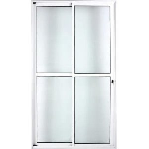 Porta de Alumínio de Correr Balcão 2 Folhas Móveis 210 x 150 Branco Linha 25 com Chave