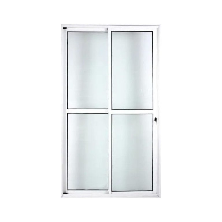 Porta de Alumínio de Correr Balcão 2 Folhas Móveis 210 x 150 Branco Linha 25 com Chave