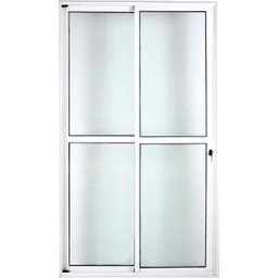 Porta de Alumínio de Correr Balcão 2 Folhas Móveis 210 x 120 Branco Linha 25 com Chave - 1