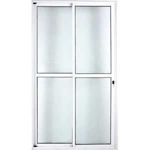 Porta de Alumínio de Correr Balcão 2 Folhas Móveis 210 x 120 Branco Linha 25 com Chave