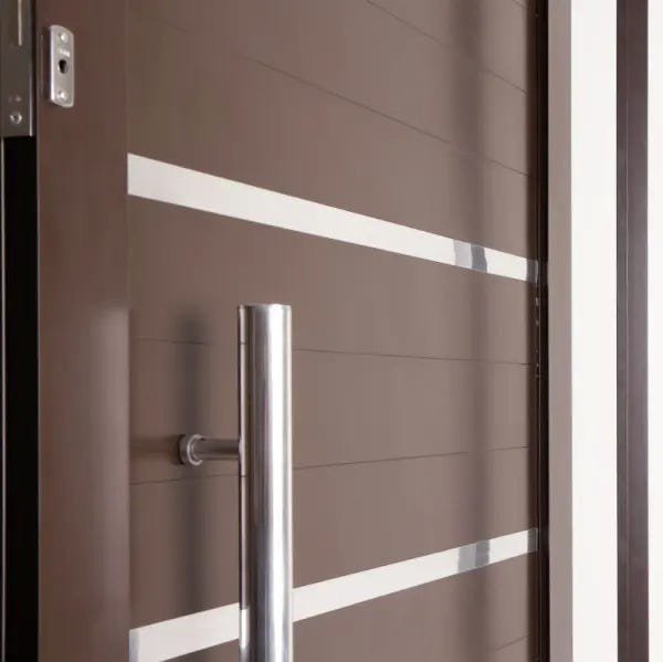 Porta Pivotante de Aluminio Bronze Lambril 210 x 100 com Puxador 80cm e Kit Fechadura Direita - 3