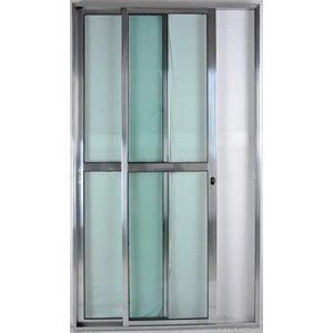 Porta de Alumínio de Correr Balcão 2 Folhas Móveis 210 x 120 Brilhante Linha 25 com Chave