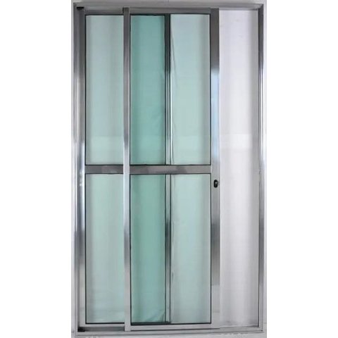 Porta de Alumínio de Correr Balcão 2 Folhas Móveis 210 x 120 Brilhante Linha 25 com Chave
