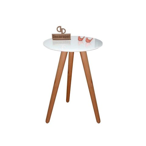 Mesa de Canto Pés Palito Amadeirado com Tampo Vidro 35cm Branco 50cm